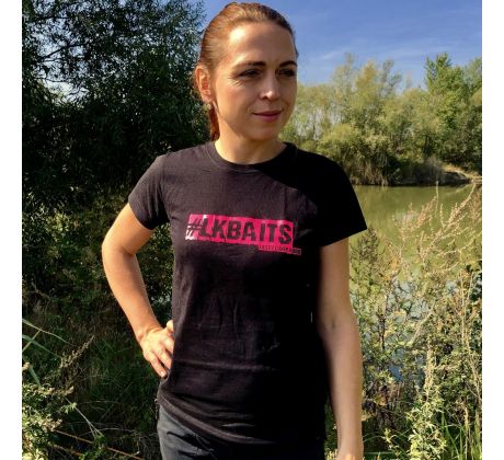 LK Baits dámské černé triko, růžový nápis