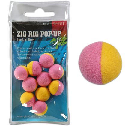 Giants fishing Pěnové plovoucí boilie Zig Rig Pop-Up pink-yellow 14mm,10ks