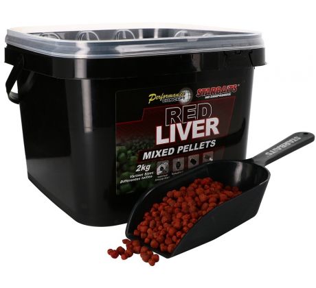 STARBAITS Red Liver Pelety Mixed 2kg + lopatka