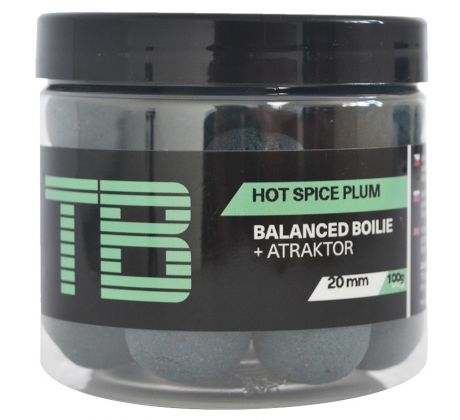 TB Baits Vyvážené Boilie Balanced + Atraktor Hot Spice Plum 100 g - VÝPRODEJ