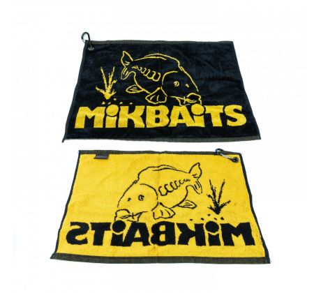 Mikbaits ručník černo žlutý s karabinou