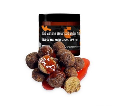 Mastodont Baits Chill Banana Balanced Boilies in dip 500ml mix 20/24mm