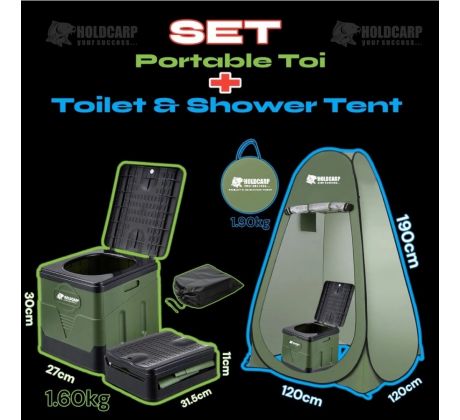 Holdcarp Akční set - kempingová přenosná skládací toaleta Portable Toi + samorozkládací toaletní a sprchovací stan