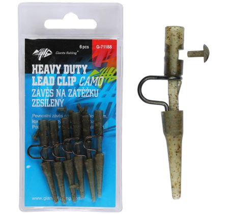 Giants Fishing Závěska na olovo Heavy Duty Lead Clip with Pin Camo 6 ks